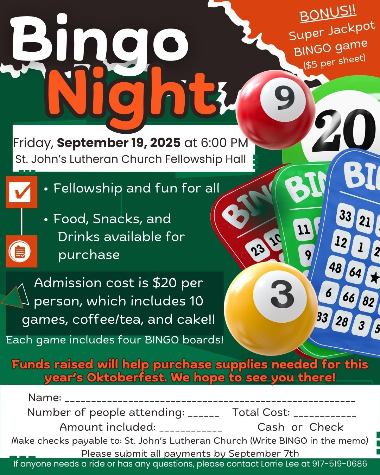 SJL Church SEPT BINGO flyer